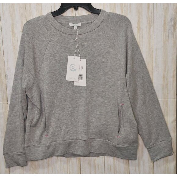 Calme By Johnny Was Women's Gray 3/4 Sleeve Crew Pullover Size XS Made in USA - Picture 9 of 9